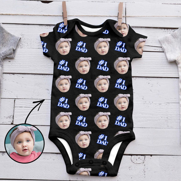 Image de Personalized Photo Face Short - Sleeve Baby Onesies - Custom Face Baby Onesie - Baby Bodysuits - Sleeve #1 DAD