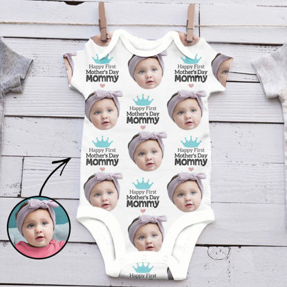 Afbeeldingen van Personalized Photo Face Short - Sleeve Baby Onesies - Custom Face Baby Onesie - Baby Bodysuits - Happy First Mother's Day