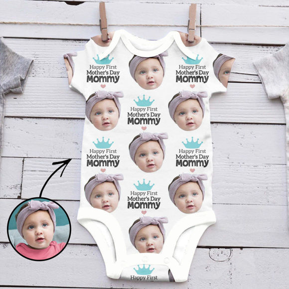 Image de Personalized Photo Face Short - Sleeve Baby Onesies - Custom Face Baby Onesie - Baby Bodysuits - Happy First Mother's Day