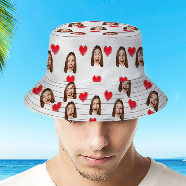 Picture of Custom Bucket Hat Personalize Bucket Hat Gift - Heart White