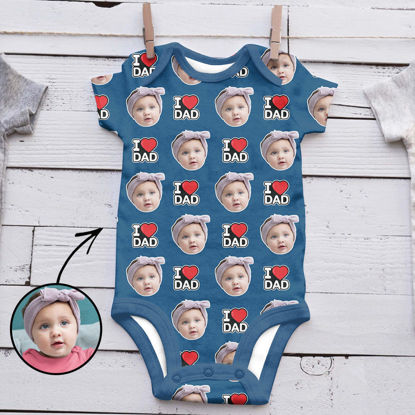Image de Personalized Photo Face Short - Sleeve Baby Onesies - Custom Face Baby Onesie - Baby Bodysuits  - I LOVE DAD