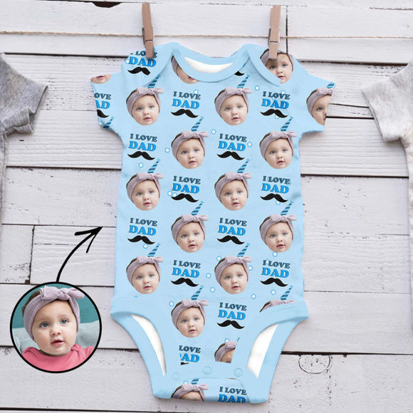 Image de Personalized Photo Face Short - Sleeve Baby Onesies - Custom Face Baby Onesie - Baby Bodysuits  - I LOVE DAD with Mustache