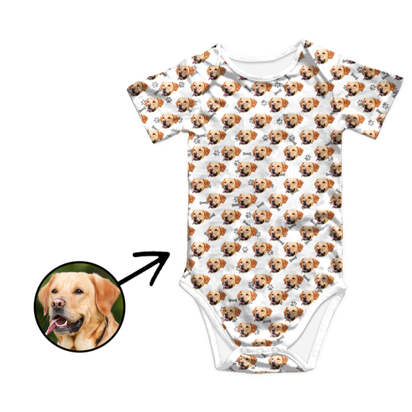 Afbeeldingen van Personalized Photo Face Short - Sleeve Baby Onesies - Custom Face Baby Onesie - Baby Bodysuits - Sleeve with Your Dog's Face