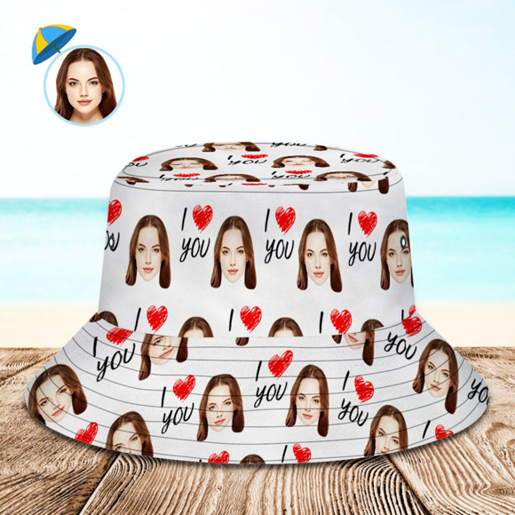 Picture of Custom Your Photo Face And Pet Summer Bucket Hat Fisherman Hat - I love You