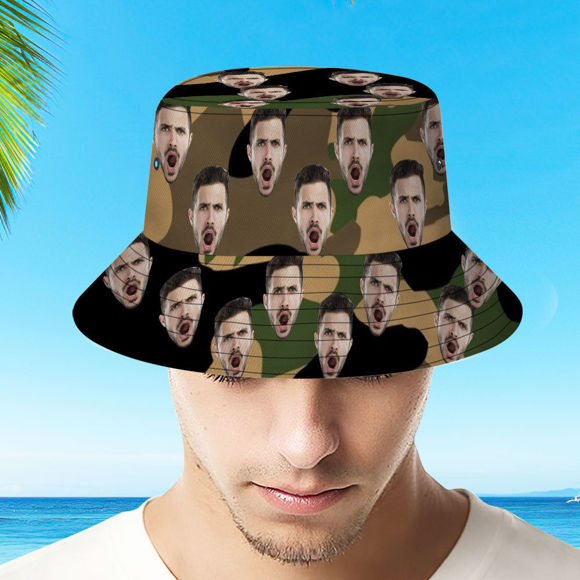 Afbeeldingen van Custom Bucket Hat | Personalized Face All Over Print Tropical Flower Print Hawaiian Fisherman Hat - Camouflage - Yellow Flowers | Best Gifts Idea for Birthday, Thanksgiving, Christmas etc.