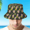 Image de Chapeau seau personnalisé | Chapeau de pêcheur hawaïen à imprimé de fleurs tropicales avec visage personnalisé - Fleurs jaunes | Meilleure idée de cadeau pour un anniversaire, Thanksgiving, Noël, etc.