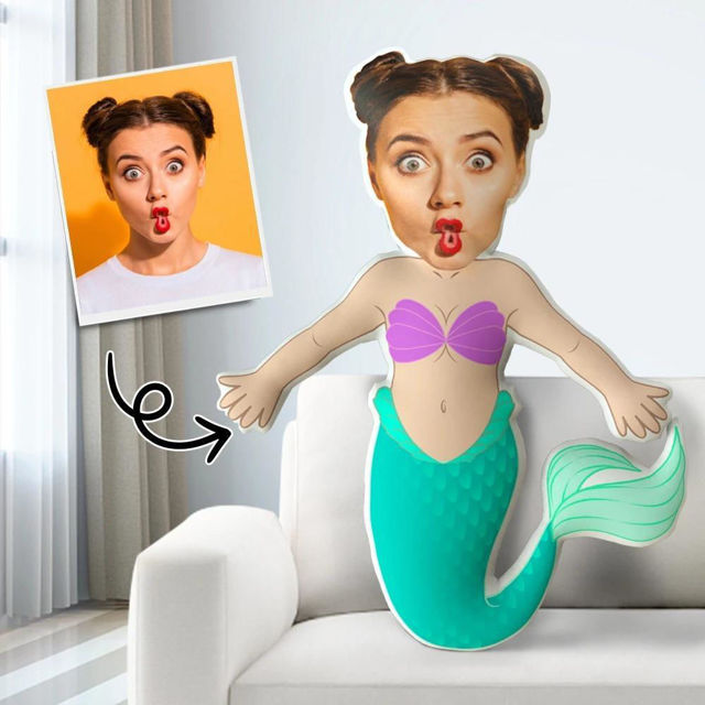 Picture of Custom  Face  Pillow Mermaid  With Your Face Unique Personalized