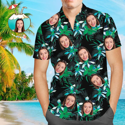 Bild von Hawaii-Hemd mit individuellem Gesichts-Allover-Print. Coole Blätter