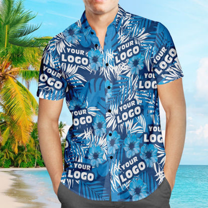 Picture of Custom Logo Hawaiian Shirts Flowers and Leaves Design Personalized Aloha Beach Shirt For Men