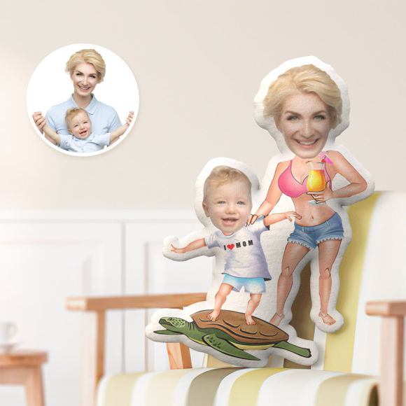 Imagen de Cojín personalizado con cara de bebé y mamá - El mejor regalo