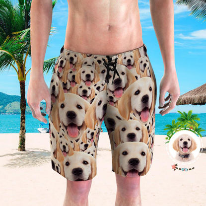 Picture of Custom Photo Face Men's Beach Pants - Personalized with Pet Face Copy - Multi Faces Quick Dry Swim Trunk, for Father's Day Gift or Boyfriend etc.