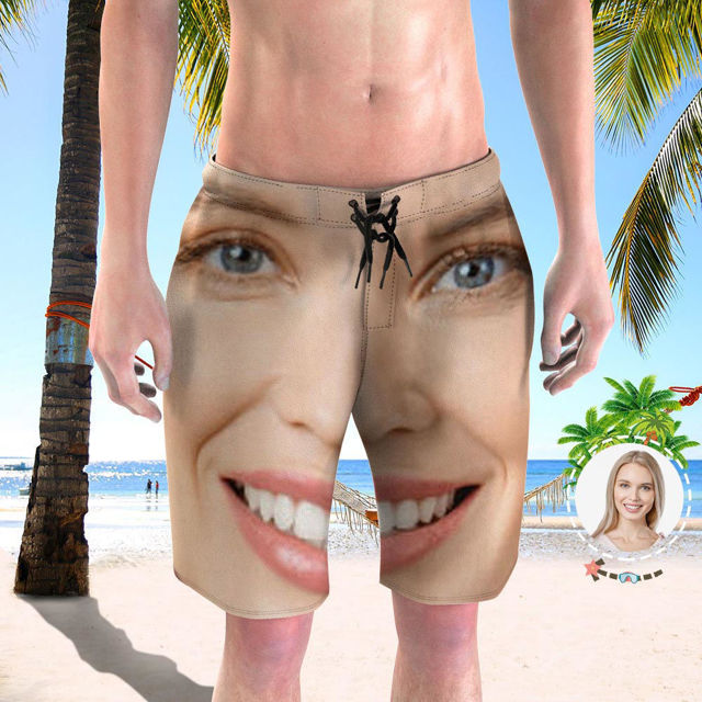 Picture of Custom Photo Beach Short for Men - Personalized Face Photo with Big Head - Customized Quick Dry Swimming Trunk as Best Gift for Father or Boyfriend etc.