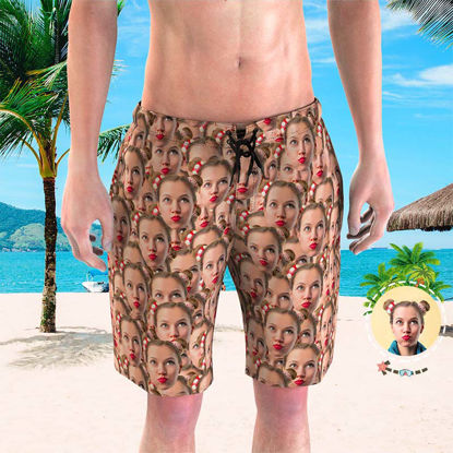 Picture of Custom Photo Face Men's Beach Pants-Personalized Mid-Length Beach Short-Multi Faces Quick Dry Swim Trunk, for Father's Day Gift or Boyfriend etc.
