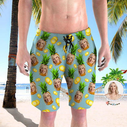 Picture of Custom Photo Beach Short for Men - Personalized Face Photo with Pineapple - Customized Quick Dry Swimming Trunk as Best Gift for Father or Boyfriend etc