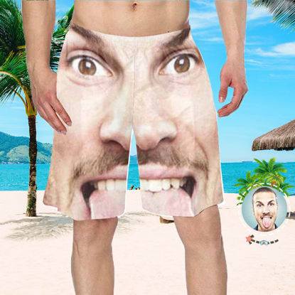 Afbeeldingen van Custom Photo Beach Short for Men - Gepersonaliseerde gezichtsfoto met groot hoofd - Aangepaste sneldrogende zwembroek als beste cadeau voor vader of vriend