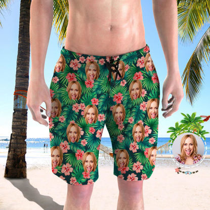 Image de Pantalon de plage pour homme avec photo personnalisée - Copie personnalisée avec dollar américain - Maillot de bain à séchage rapide pour homme, pour cadeau de fête des pères ou petit ami, etc.