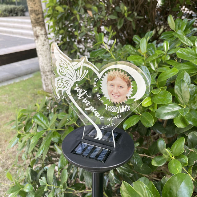 Picture of Personalized Solar Night Light - Butterfly Heart - Garden Solar Light for Memorial