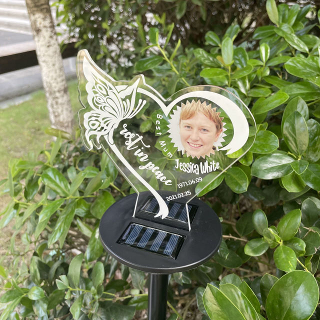 Picture of Personalized Solar Night Light - Butterfly Heart - Garden Solar Light for Memorial