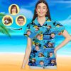 Afbeeldingen van Custom Photo Face Hawaiian Shirt - Custom Photo Short Sleeve Button Down Hawaiian Shirt - Best Gifts for Women - Blue Beach T-Shirt as Holiday Gift