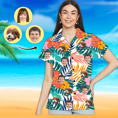 Afbeeldingen van Custom Photo Face Hawaiian Shirt - Custom Photo Short Sleeve Button Down Hawaiian Shirt - Best Gifts for Women - Colorful T-Shirts as Holiday Gift