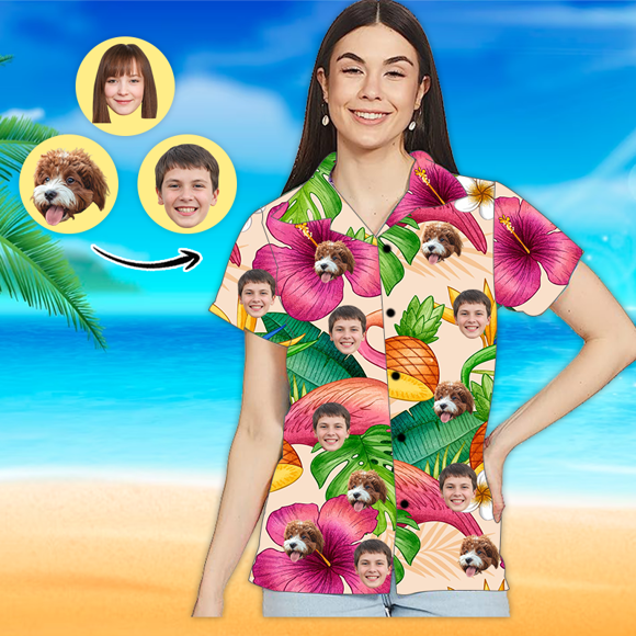 Afbeeldingen van Custom Photo Face Hawaiian Shirt - Custom Photo Short Sleeve Button Down Hawaiian Shirt - Best Gifts for Women - Morning Glory T-Shirts as Holiday Gift