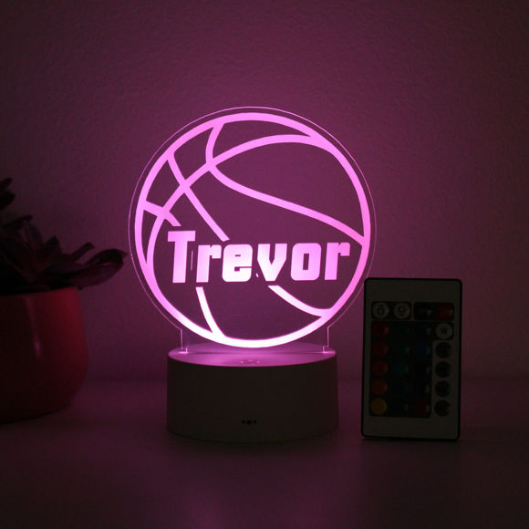 Image de Veilleuse avec nom personnalisé avec éclairage LED coloré - Veilleuse boule de panier multicolore avec nom personnalisé