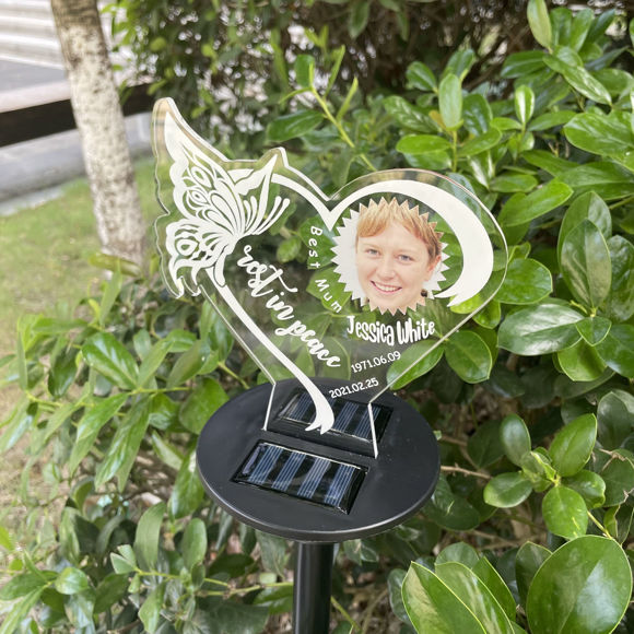 Image de Personalized Solar Night Light | Butterfly Heart | Customized Garden Solar Light for Memorial