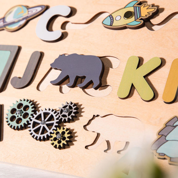 Image de Puzzle en bois personnalisé - Cadeau de jouet personnalisé pour bébé et enfants - Puzzle de nom personnalisé pour les tout-petits - 1er cadeau d'anniversaire pour bébé garçon
