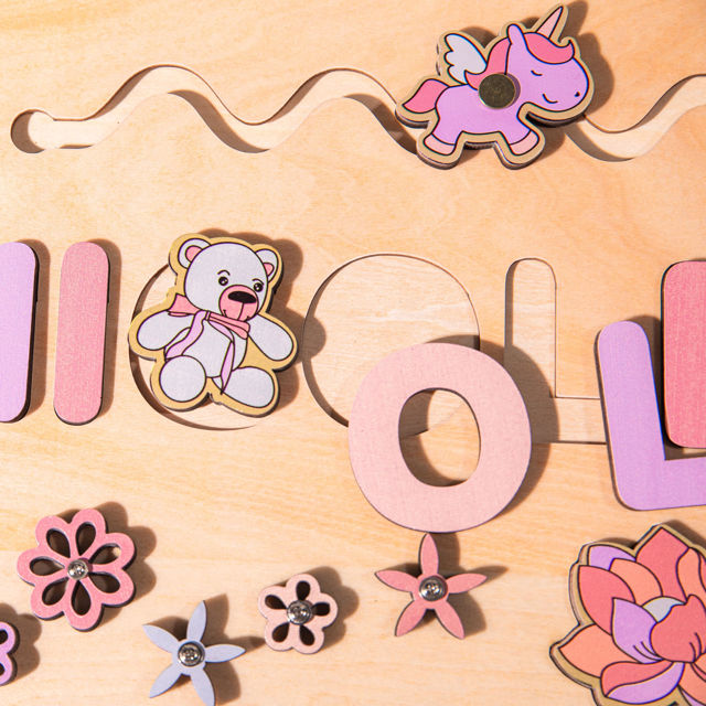 Picture of Personalized Wooden Puzzle Name Board - Custom Gift for Baby and Kids - Custom Name Puzzle - 1st Birthday Gift for Cute Baby Girl