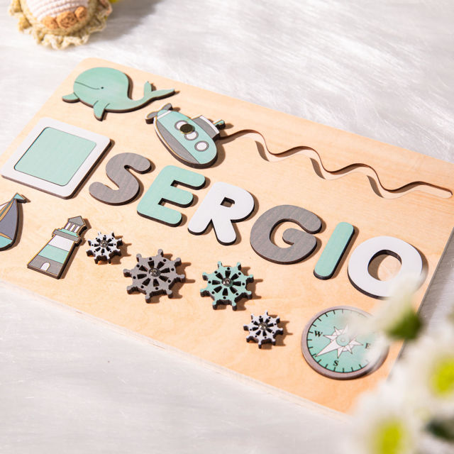 Picture of Personalized Wooden Puzzle Name Board - Custom Gift for Baby and Kids - Custom Name Puzzle - 1st Birthday Gift for Lovely Baby