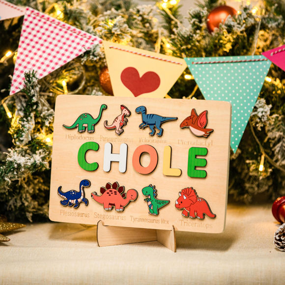 Image de Tableau de noms de puzzle en bois personnalisé - Cadeau personnalisé pour bébé et enfants - Puzzle de nom personnalisé pour les tout-petits - 1er cadeau d'anniversaire pour bébé