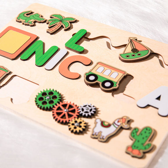 Image de Tableau de noms de puzzle en bois personnalisé - Cadeau personnalisé pour bébé et enfants - Puzzle de nom personnalisé