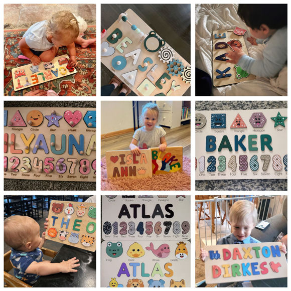 Afbeeldingen van Gepersonaliseerde houten puzzel naambord - aangepast cadeau voor baby en kinderen - aangepaste naampuzzel - 1e verjaardag speelgoed voor zoon en dochter