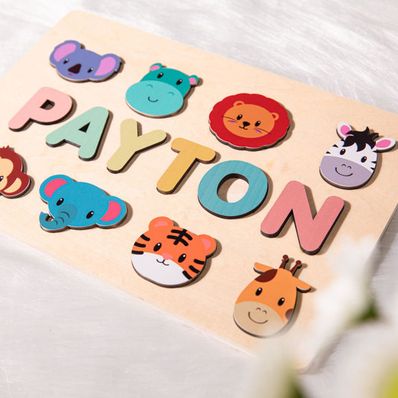 Imagen de Tablero de nombre de rompecabezas de madera personalizado-juguete de regalo personalizado para bebé-rompecabezas de nombre personalizado para niños pequeños-regalo de 1er cumpleaños para bebé