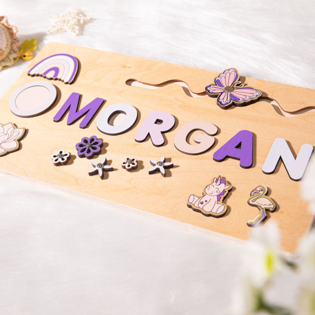 Picture of Personalized Wooden Puzzle Name Board - Custom Toy Gift for Baby - Custom Name Puzzle for Toddlers - 1st Birthday Gift for Baby Girl