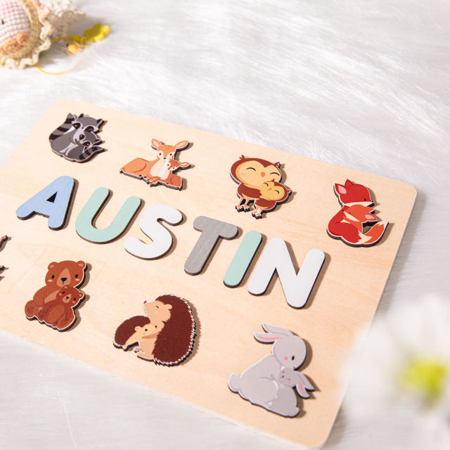 Picture of Personalized Wooden Puzzle Name Board - Custom Toy Gift for Baby and Kids- 1st Birthday Gift for Cute Baby Girl