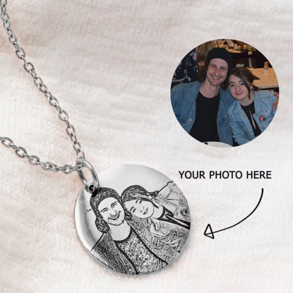 Afbeeldingen van Personalized Photo Engraved Necklace in 925 Sterling Silver - Customize With Any Photo | Custom Photo Necklace in 925 Sterling Silver