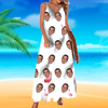 Image de Robe hawaïenne personnalisée - Photo de visage de femme personnalisée sur toute la robe hawaïenne - Feuilles bleues - Meilleurs cadeaux pour femmes - Robe de soirée sur la plage comme cadeau de vacances - copie