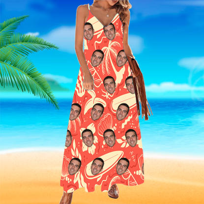 Afbeeldingen van Aangepaste Hawaiiaanse jurk - Aangepaste vrouwengezichtsfoto All Over Print Hawaiiaanse jurk - Kleurrijk patroon - Beste cadeaus voor vrouwen - Strandfeestjurk als vakantiegeschenk - kopiëren