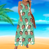 Image de Robe hawaïenne personnalisée - Photo de visage de femme personnalisée sur toute la robe hawaïenne - Fleurs vertes - Meilleurs cadeaux pour femmes - Robe de soirée sur la plage comme cadeau de vacances - copie