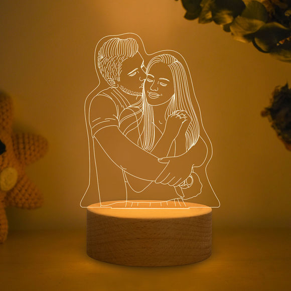 Image de Lampe de nuit 3D à base de cylindre en bois personnalisée pour vos proches | Meilleure idée de cadeaux pour anniversaire, Thanksgiving, Noël, etc.