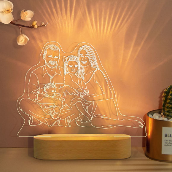Image de Lampe de nuit 3D à base ovale en bois personnalisée pour votre famille | Meilleure idée de cadeaux pour anniversaire, Thanksgiving, Noël, etc.