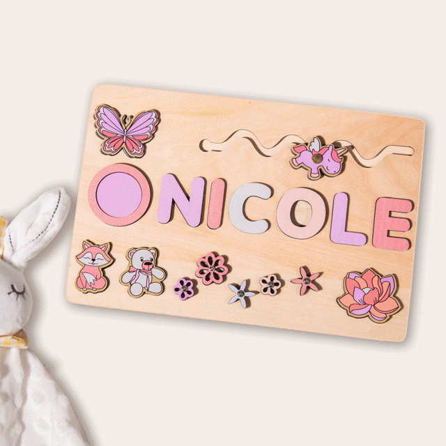 Picture of Personalized Wooden Puzzle Name Board - Custom Gift for Baby and Kids - Custom Name Puzzle - 1st Birthday Gift for Cute Baby Girl