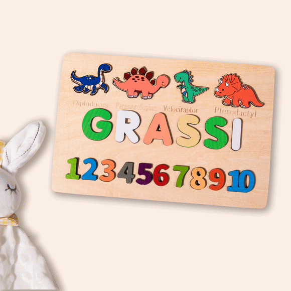 Picture of Personalized Wooden Puzzle Name Board - Custom Toy Gift for Baby and Kids- 1st Birthday Gift for Cute Baby Boy