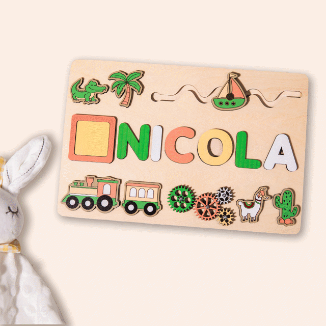 Picture of Personalized Wooden Puzzle Name Board - Custom Gift for Baby and Kids - Custom Name Puzzle - 1st Birthday Gift for Baby Boy