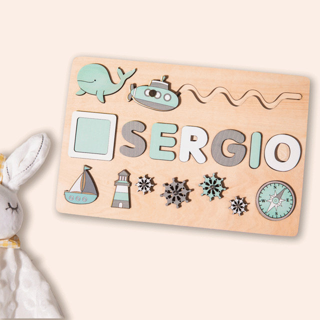 Picture of Personalized Wooden Puzzle Name Board - Custom Gift for Baby and Kids - Custom Name Puzzle - 1st Birthday Gift for Lovely Baby