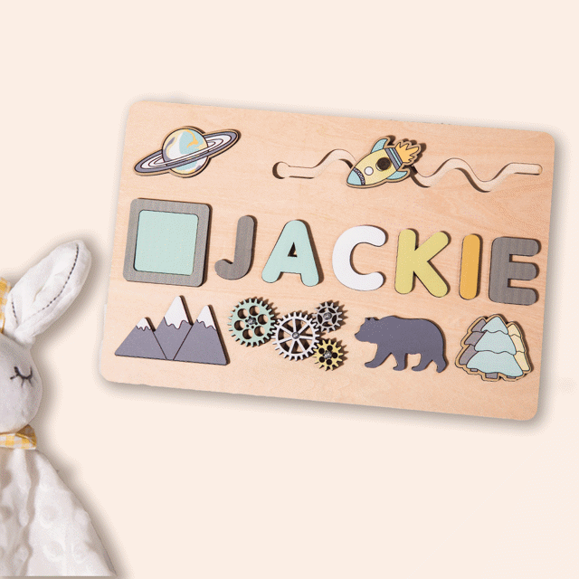 Picture of Personalized Wooden Puzzle Name Board - Custom Toy Gift for Baby and Kids - Custom Name Puzzle for Toddlers-1st Birthday Gift for Your Baby Boy