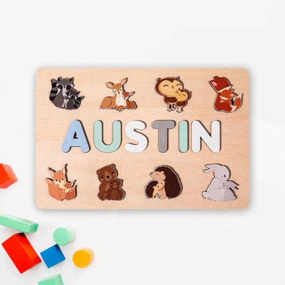 Imagen de Tablero de nombre de rompecabezas de madera personalizado - Regalo de juguete personalizado para bebés y niños - Regalo de 1er cumpleaños para niña linda