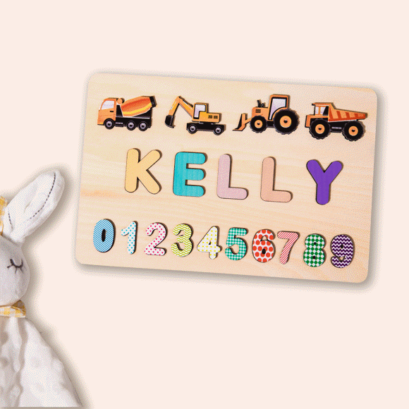 Image de Puzzle en bois personnalisé - Cadeau de jouet personnalisé pour bébé et enfants - Puzzle de nom personnalisé - 1er cadeau d'anniversaire pour bébé fille