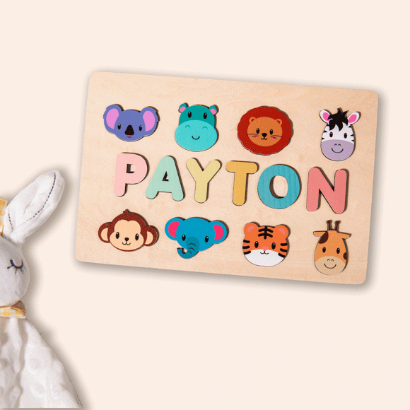 Image de Tableau de noms de puzzle en bois personnalisé - Cadeau de jouet personnalisé pour bébé et enfants - Puzzle de nom personnalisé pour les tout-petits - 1er cadeau d'anniversaire pour bébé